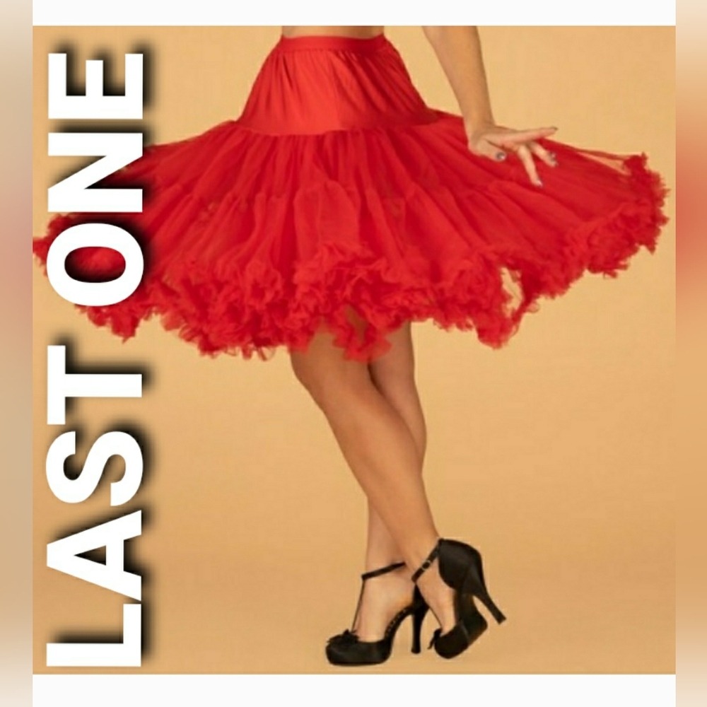 Tatyana Retro 1950s Red Crinoline Soft 25" Long Rockabilly Petticoat Swing Skirt